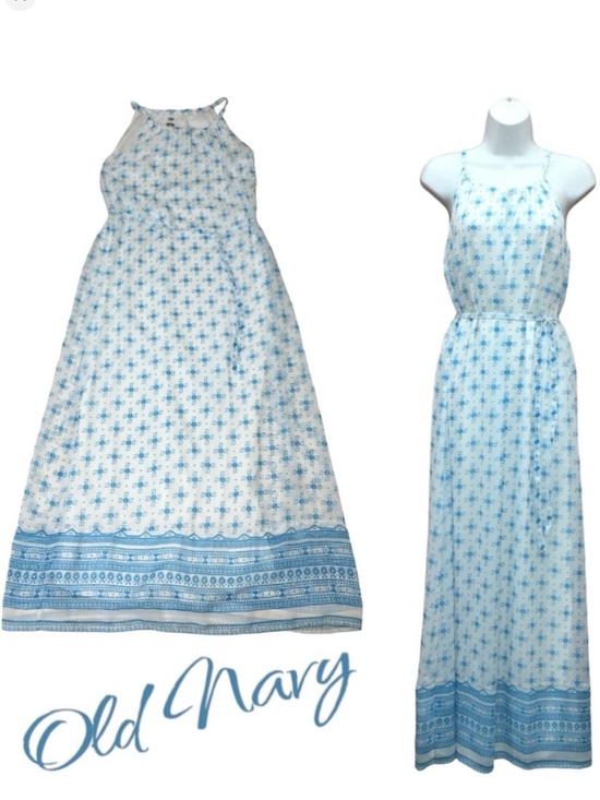 Old Navy Dresses & Skirts - NWT Old Navy Geometric Print White Blue Long Maxi Dress - Women’s XS